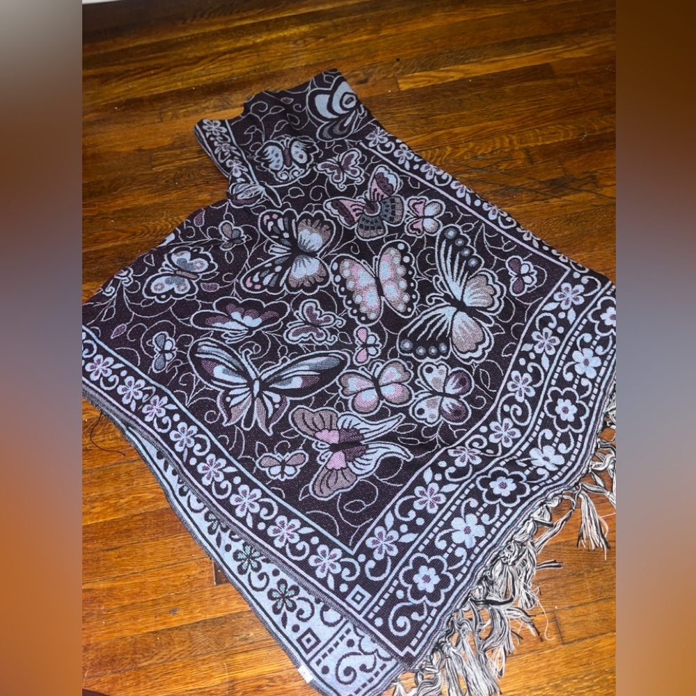 Purple and pink flowers & butterflies pancho.